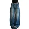 Jeans rectos de tiro bajo estilo americano para mujer, corte holgado, favorecedores para figuras curvilíneas, con un efecto fluido y adelgazante, pantalones versátiles de pierna ancha para figuras tipo pera, perfectos para otoño.