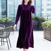 Vestido Longo Acima do Joelho de Veludo Dourado, Casual, de Temperamento Solto, Plus Size, para Primavera, Outono e Inverno, Estiloso, Dia das Mães, Atacado Transfronteiriço