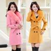 Deseo de lana 2022 Ropa de invierno de longitud media para mujer Estilo coreano abrigo de lana con cuello de piel grande para mujer abrigo de doble botonadura para mujer