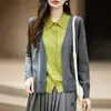 Camisa de punto de dos piezas falsas de temperamento intelectual con solapa, cárdigan de punto para mujer, abrigo suéter casual suelto en capas para otoño e invierno, ropa exterior