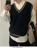 Chaleco Casual de Punto Retorcido con Cuello en V Estilo Universitario para Hombre, Ropa de Punto de Moda, Versión Coreana Chaleco de Punto Holgado