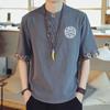2022 Nova Camiseta Masculina Retrô Estilo Chinês Bordada Plus Size Gorda Manga Curta Roupa Tang Masculina