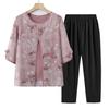 Vestido de Verão para Meia-idade e Idosos Falso Duas Peças Camiseta Feminina Top de Verão para Avó Blusa Pequena de Chiffon de Sete Mangas para Mãe de Meia-idade