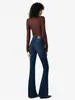Jeans de tiro alto con lavado retro/microcampana para mujer, azul oscuro, corte ajustado, realzan los glúteos, elástico en cuatro direcciones, 26, nuevo estilo de otoño, efecto adelgazante