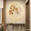 Pintura Decorativa com Luz LED com Motivo de Caqui para Entrada, Pintura Redonda Suspensa Voltada para a Porta, Pintura para Corredor e Sala de Jantar, Arte de Parede Feng Shui