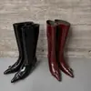 Botas de Caballero de Cuero de Vaca para Mujer Botas Altas Invierno Nuevo Estilo Piel Genuina Punta Fina Tacón de Aguja Tacón Medio Botas hasta la Rodilla Botas Rectas para Mujer