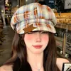 Boina Xadrez Estrela Octógono Japonesa Artística Retrô Versátil Emagrecimento Facial Grande Circunferência da Cabeça Boné Newsboy Painter para Mulheres