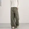 Calça Cargo Wide-Leg Desgastada Estilo Retrô Americano para Homens e Mulheres, Design Desconstruído, Calça Plissada Solta Casual de Comprimento Total