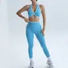 Conjunto de Ropa de Yoga Popular Europeo y Americano Transfronterizo, Sujetador Deportivo sin Costuras de Bloques de Color, Pantalones Largos, Conjunto de Ropa de Fitness
