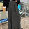 Linhas Treze de Guangzhou ~ Saia de Malha Versátil Emagrecedora com Fenda Lateral Elástica, Sabor Baunilha e Listras Verticais para Mulheres