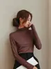 Directo de fábrica: Top de modal con cuello alto medio para mujer, adecuado para primavera y otoño, con manga larga amigable con la piel, disponible en varios colores, capa base básica versátil para otoño e invierno