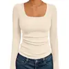 Novedades de otoño/invierno 2026 de Amazon Europa y América transfronterizo: Top base para mujer, de cuello cuadrado, acanalado, manga larga, corte ajustado, en stock