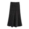 Falda Satinada de Lunares Retro para Mujer, Falda Midi de Sirena Drapada de Cintura Alta, Falda de Línea A Sedosa, Múltiples Colores en Stock