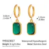 Brincos Pingente Geométricos Verdes de Zircônia Vintage, Aço Inoxidável com Revestimento a Vácuo de Ouro 18K, Brincos de Luxo Leve de Alta Qualidade