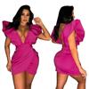 10415 Venta al por mayor de ropa para mujer europea y americana de Amazon, verano 2023, nuevo vestido sexy de color sólido con escote en V profundo y manga corta sin espalda