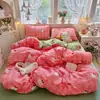 Juego de ropa de cama fresco y sencillo para dormitorio, agradable para la piel y suave, gasa abullonada, juego minimalista de cuatro piezas
