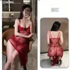Shuoyao Lingerie Sexy Renda Tela Suspensório Camisola Sexy Estilo Puro Desejo Renda Transparente Fenda Alta Saia Longa 1133