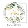 Nuevo juego de platos de papel desechables, vasos de papel y servilletas de papel con tema de hoja de eucalipto para bautizo de bebé de Amazon, junto con un mantel de fiesta, para decoración