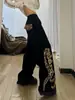 Jeans Patchwork Estilo Retrô Americano com Estampa de Leopardo e Corte Scimitar para Mulheres, Novo Estilo de Inverno, Cintura Baixa, Calça Reta Solta de Perna Larga