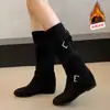 Botas de Vaquero Occidentales para Mujer 2026 Otoño Invierno Cómodas Botas Largas Tacón Oculto Adelgazantes Gamuza Caña Alta Botas de Jinete Botas Apiladas