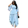 11139 Vestido longo elegante europeu e americano para o dia a dia, vestido irregular de chiffon transparente com mangas sino, atacado de fábrica