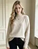 Nuevo suéter de punto de cuello medio alto para mujer de otoño e invierno, jersey casual holgado estilo perezoso, elegante camiseta básica de color liso
