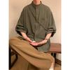 Camisa de manga curta retro estilo japonês com gola vertical para homens verão marca de moda high-end Yuppie camisa masculina com sete mangas top