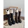 Botas de plataforma francesas marrones adelgazantes para chica gordita, botas largas de mujer 2023 nuevo otoño e invierno, botas largas retro pequeñas