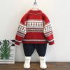 Suéter para Niño Invierno Engrosado Estilo Año Nuevo 2025 Suéter Tejido para Niños Rojo Cálido Top Ropa Infantil de Moda