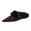 Chinelos Baotou Femininos Preguiçosos de Inverno de Algodão Slip-on Bico Fino Peludos Novo 2026 Externos Quentes Com Veludo