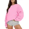 Moletoms Casuais Esportivos Redondos Masculinos e Femininos Transfronteiriços Pulôveres Hip-Hop Cor Sólida Com Pelúcia Por Dentro Camisas de Base Manga Longa Venda por Atacado