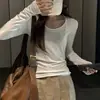 Camisetas Básicas de Manga Larga para Mujer Otoño e Invierno 2025 Nuevos Estilo Coreano Versátiles Color Sólido de Alta Gama Hombro Derecho