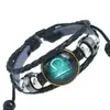 Joyería creativa y popular: Pulseras sencillas de los 12 signos del zodíaco, pulseras de cordón de cuero trenzado hechas a mano, accesorios unisex y modernos