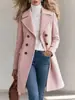 2026 Elegante Abrigo de Lana de Doble Botonadura Estilo Europeo y Americano para Mujer, Chaqueta de Lana de Longitud Media para el Trabajo, Otoño/Invierno