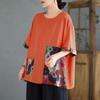 Camiseta de Manga Corta de Algodón y Lino para Madres de Mediana Edad Verano Talla Grande Holgada Estilo Étnico Ropa de Ramio
