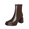 Venda Quente Xiaohongshu Figura Petite Salto Grosso Elegante Plataforma Impermeável Botins Elásticos Modeladores Outono Novo Bico Quadrado 34-42