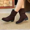 Botas de Tacón Medio Grueso con Punta Redonda Apiladas para Mujer, Estilo Coreano, sin Cordones, de Moda, Botas para Mujer de Comercio Exterior