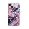 El más vendido en Europa y América, Estuche Duro de Vidrio para iPhone 15 Amethyst Heart Glitter Swirl Butterfly 17pm Estuche Rosa para Teléfono