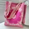 Bolsa de Tricô com Design Simples, Bolsa Floral para Estudante, Tote Versátil Color-Blocking para o Dia a Dia, Bolsa de Ombro de Grande Capacidade para Passeios
