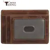 Tiding Portatarjetas Retro de Cuero Genuino Transfronterizo Portafolletos Multifuncional con Clip para Dinero Funda para Tarjetas Monedero de Piel de Vaca Regalo Venta al por Mayor