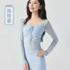Roupas de Yoga para Mulheres na Primavera e Verão Novo Estilo Tops Esportivos com Bojo, Efeito Emagrecedor Malha Manga Longa Roupas de Treino para Corrida