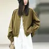 Jaqueta-camisa feminina plus size para outono e inverno, com um bolso, botões ocultos, cor sólida, simples e elegante, casaco com gola alta
