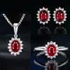 Amazon Comercio Exterior Azul Rojo Amarillo Verde Morado Blanco Piedra Preciosa Zirconia Conjunto de Collar Anillo Pendientes para Mujer