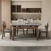 Mesa y Sillas de Comedor de Madera Maciza Color Nogal Negro y Piedra Sinterizada Juego para Apartamento Pequeño Uso en Casa Mesa de Comedor Cuadrada y Redonda de Doble Uso Extensible Plegable