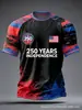 Estación Independiente 2025 Impresión 3D Digital Aniversario 250 de EE. UU. Manga Corta Cuello Redondo Casual Cómodo Ajuste Holgado Camiseta