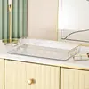 Prato de Frutas e Legumes de Luxo Leve Doméstico Prato de Frutas Transparente Xadrez Borda Dourada para Sala de Estar Cozinha Prato de Chá Bandeja Retangular Atacado