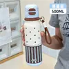 Termo de Acero Inoxidable, Botella de Agua Portátil para Deportes al Aire Libre para Niñas, Taza de Doble Popote de Aspecto Elegante, Taza para la Temporada de Regreso a Clases