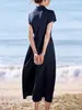 Vestido Casual Solto de Verão 2026, Novo Estilo, Gola Polo, Patchwork, Afina a Cintura, Estilo Preguiçoso, Manga Curta para Mulheres