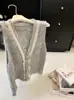 Cárdigan de Punto con Encaje Patchwork, Tres Flores Tridimensionales, Reductor de Edad, Chaleco de Capa, Chaleco, Mujer