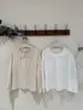 Camisa Feminina de Manga Longa com Renda Bordada Pesada, Gola Reversível, Blusa Cardigan Top - Primavera 2026